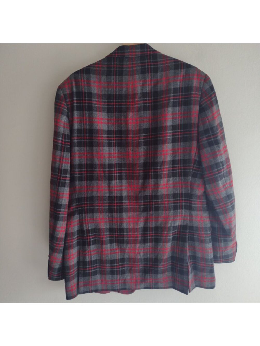 Izod Wool Blend Blazer 42L Gray Red Plaid Preppy Classic Fit Flannel Sportscoat - Picture 6 of 10
